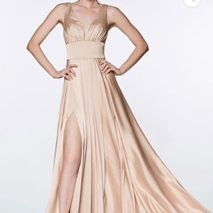 Champagne colored satin ballgown